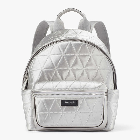 Kate Spade Sam Icon Silver Small Quilted Satin Backpack EUC main image 8